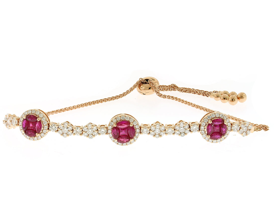 18kt Rose Gold Diamond And Ruby Bracelet