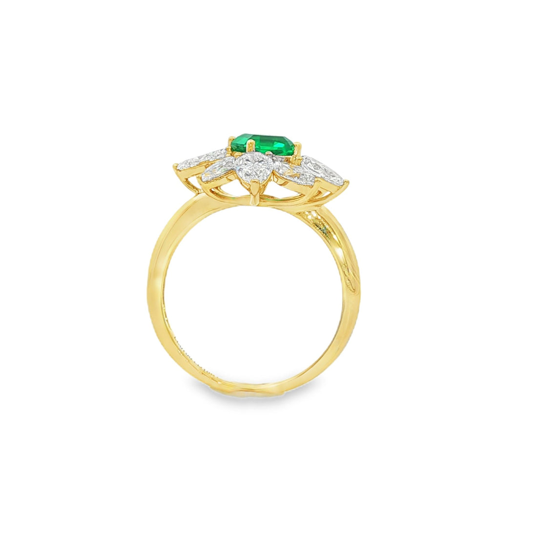 14kt Yellow Gold Lab Diamond And Green Emerald Ring