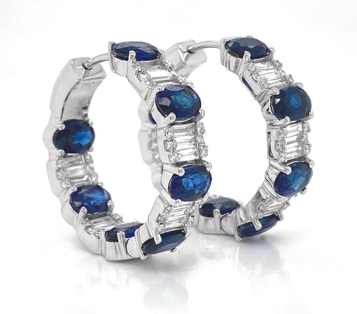 18kt White Gold Diamond and Sapphire Hoops