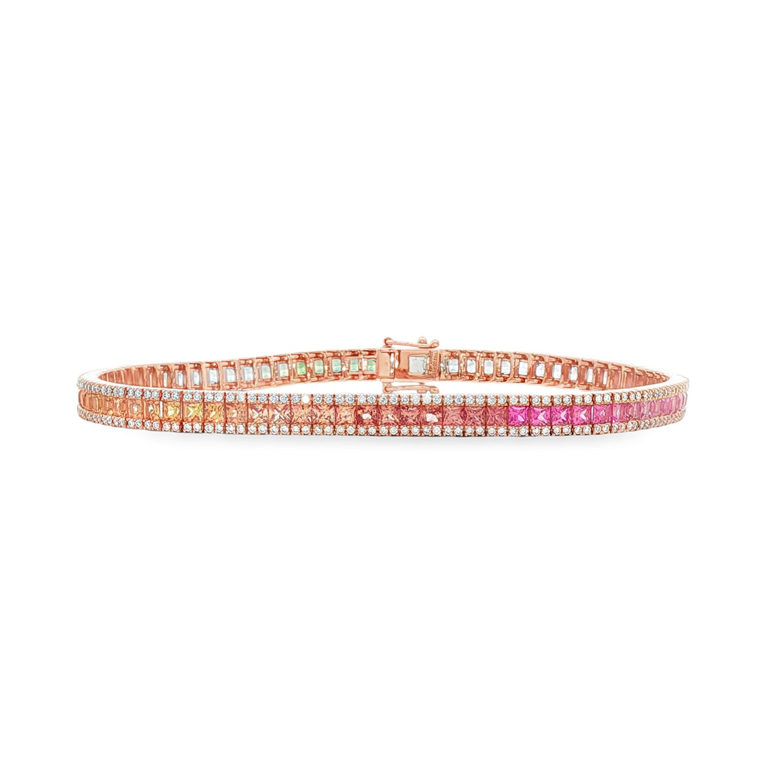 18kt Rose Gold Diamond, Multi Color Sapphire And Ruby Tennis Bracelet
