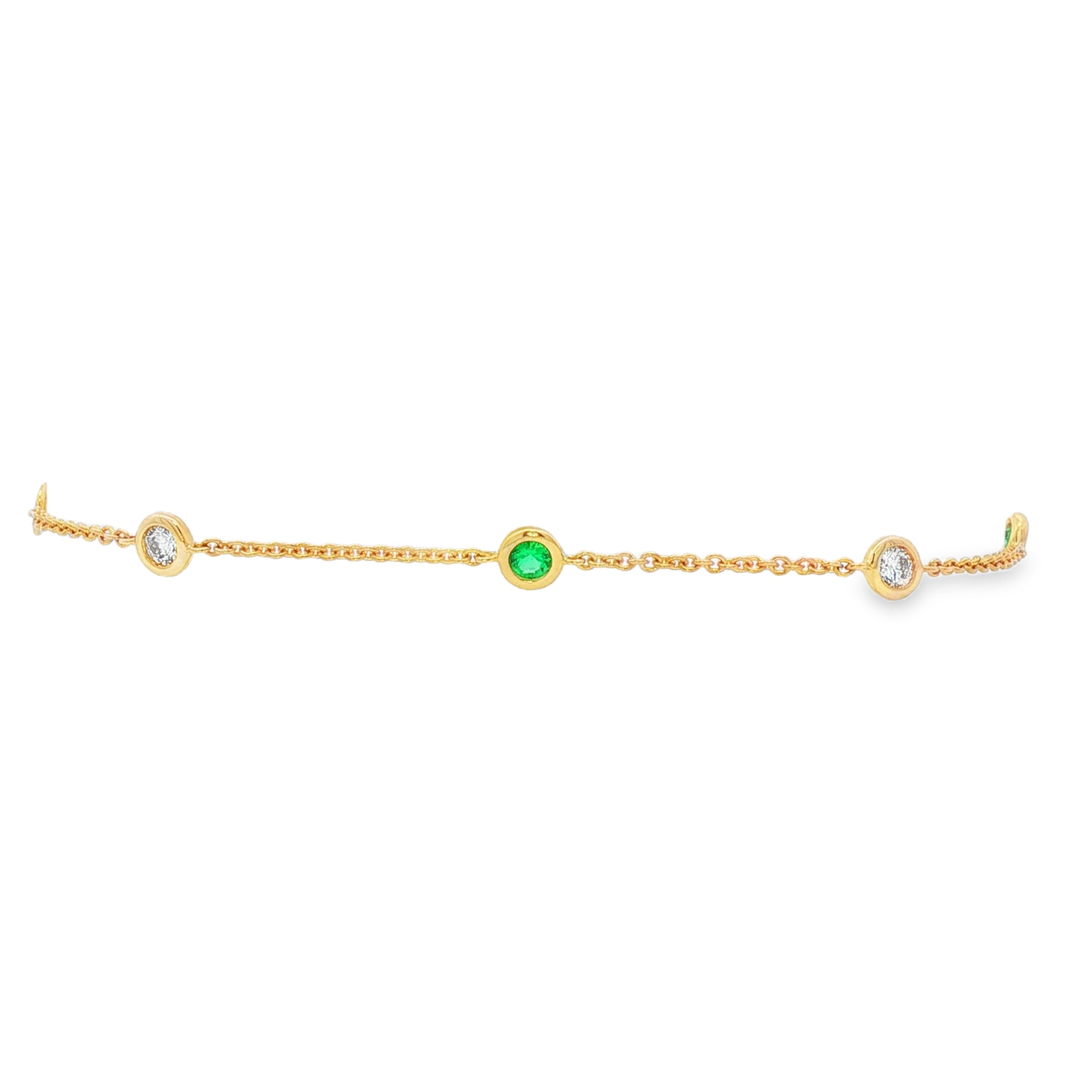 18kt Yellow Gold Diamond And Green Emerald Bracelet
