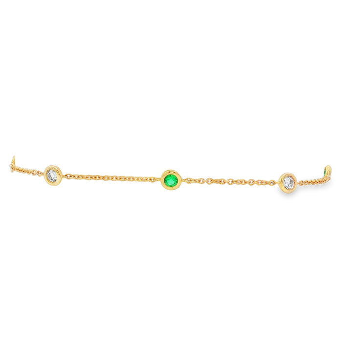 18kt Yellow Gold Diamond And Green Emerald Bracelet