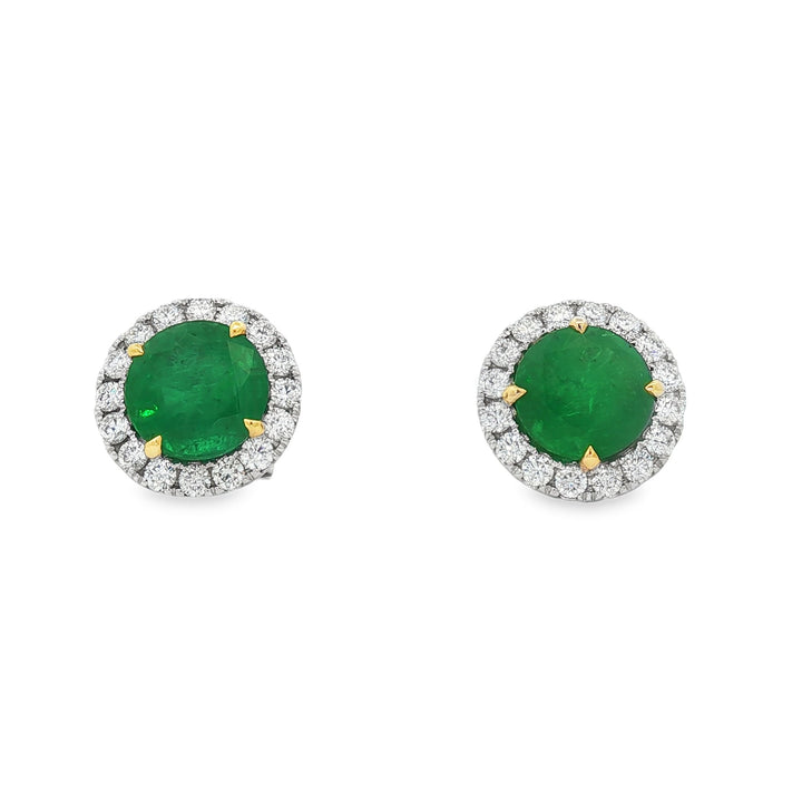 18kt White Gold Diamond And Green Emerald Earrings