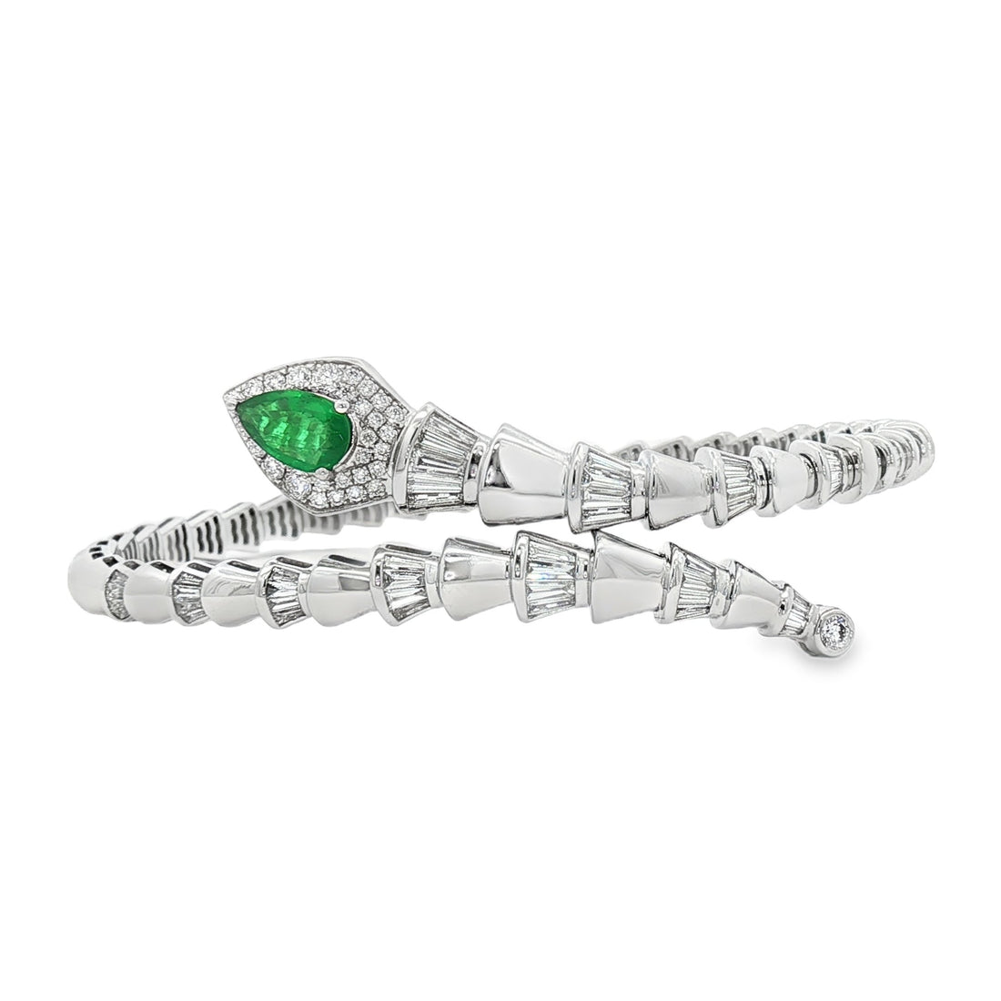 Platinum Diamond And Green Emerald Bangle