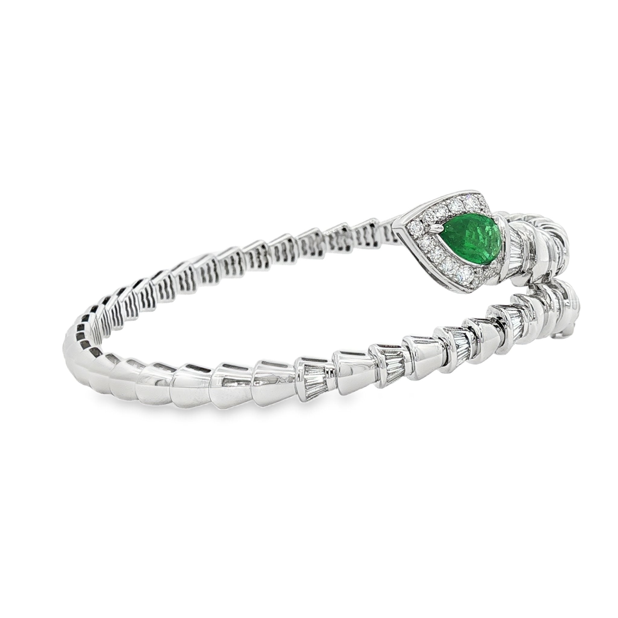 Platinum Diamond And Green Emerald Bangle