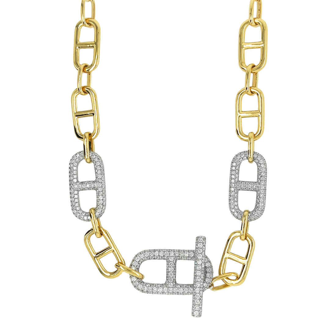 18kt Yellow and White Gold Diamond Link Necklace