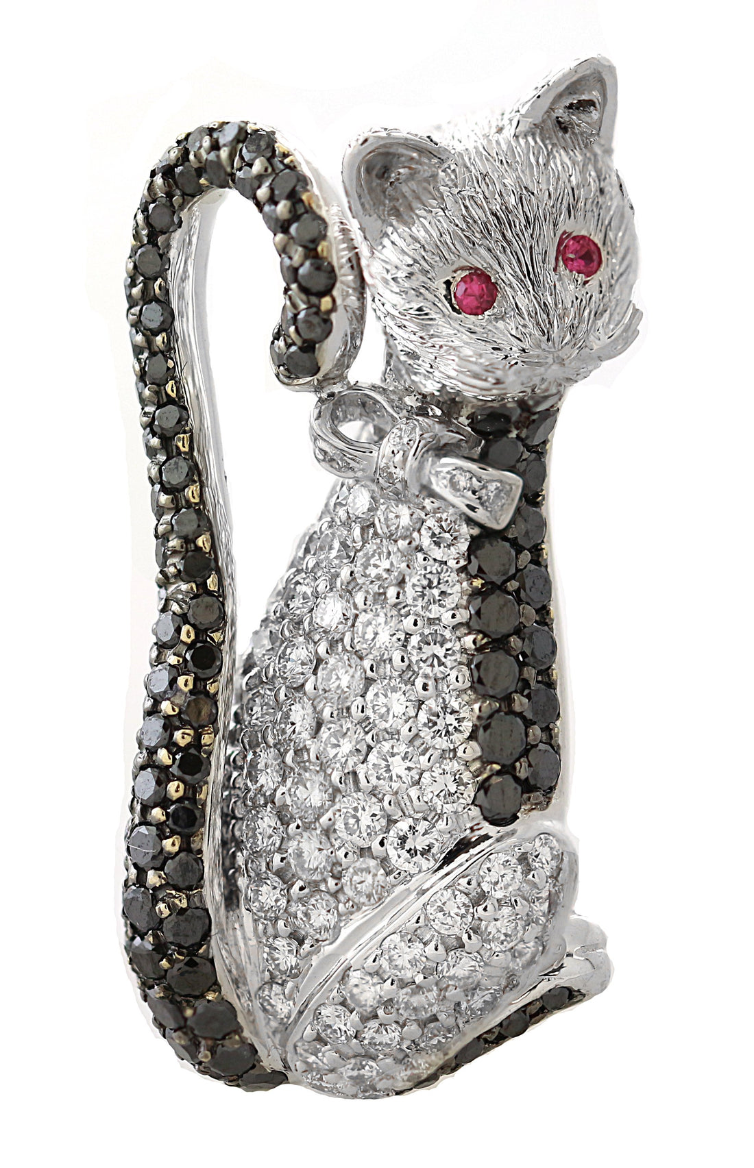18kt White Gold Diamond,Black Diamond And Pink Sapphire Pendant/Pin