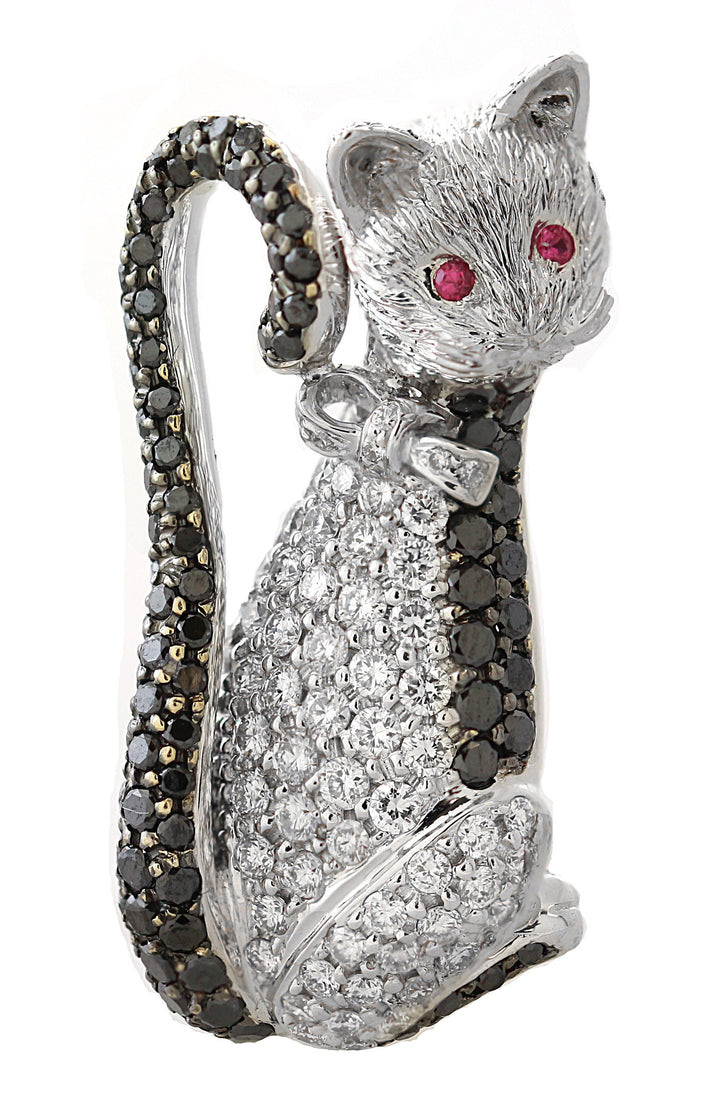 18kt White Gold Diamond,Black Diamond And Pink Sapphire Pendant/Pin