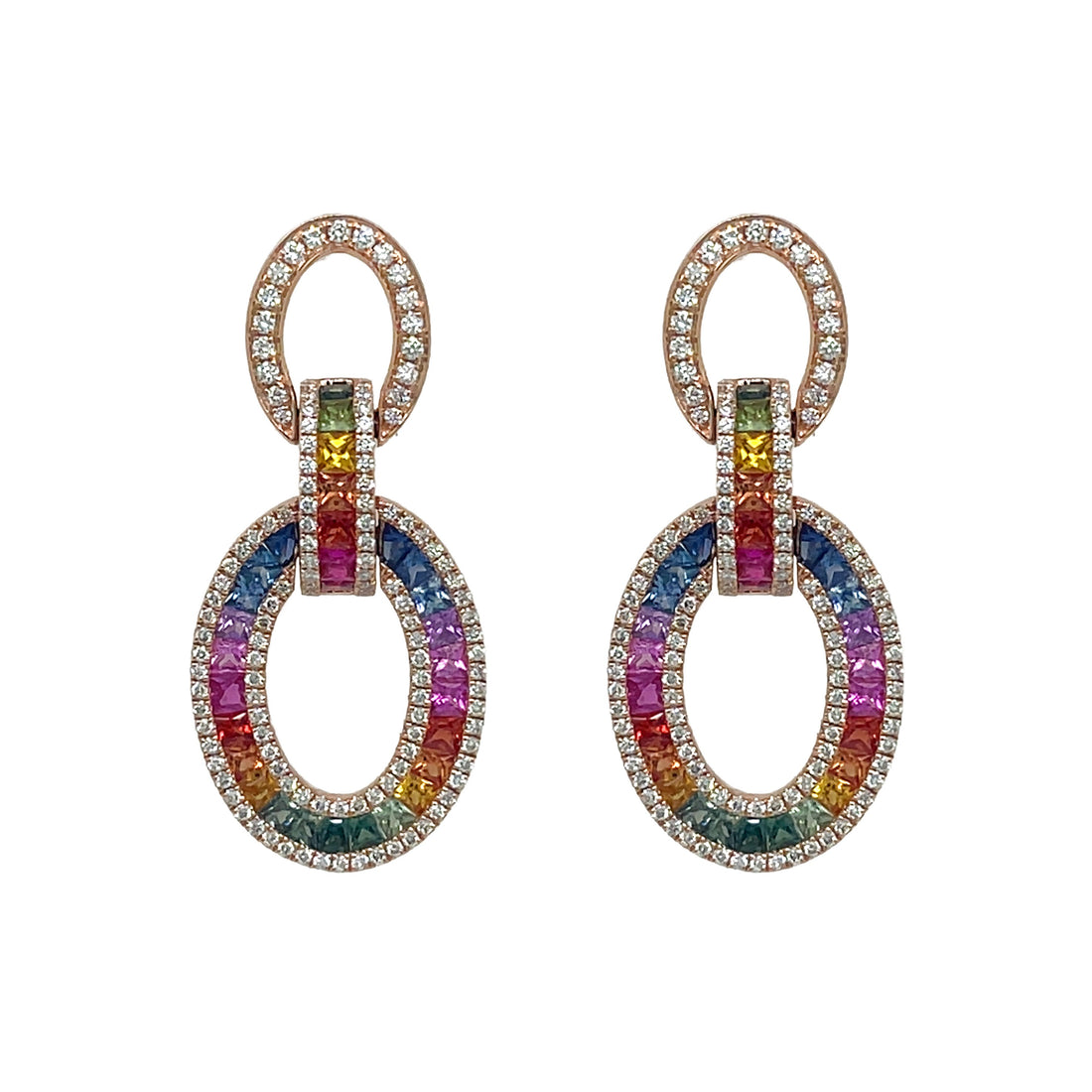 18kt Rose Gold Diamond and Multi-Sapphire Dangling Earrings