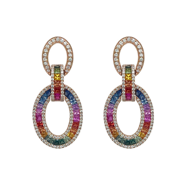 18kt Rose Gold Diamond and Multi-Sapphire Dangling Earrings