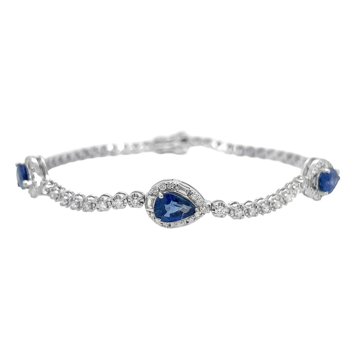 18kt White Gold Diamond and Blue Sapphire Tennis Bracelet