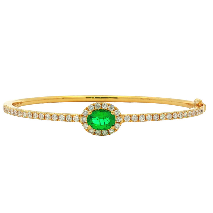 18kt Yellow Gold Diamond And Green Emerald Bangle