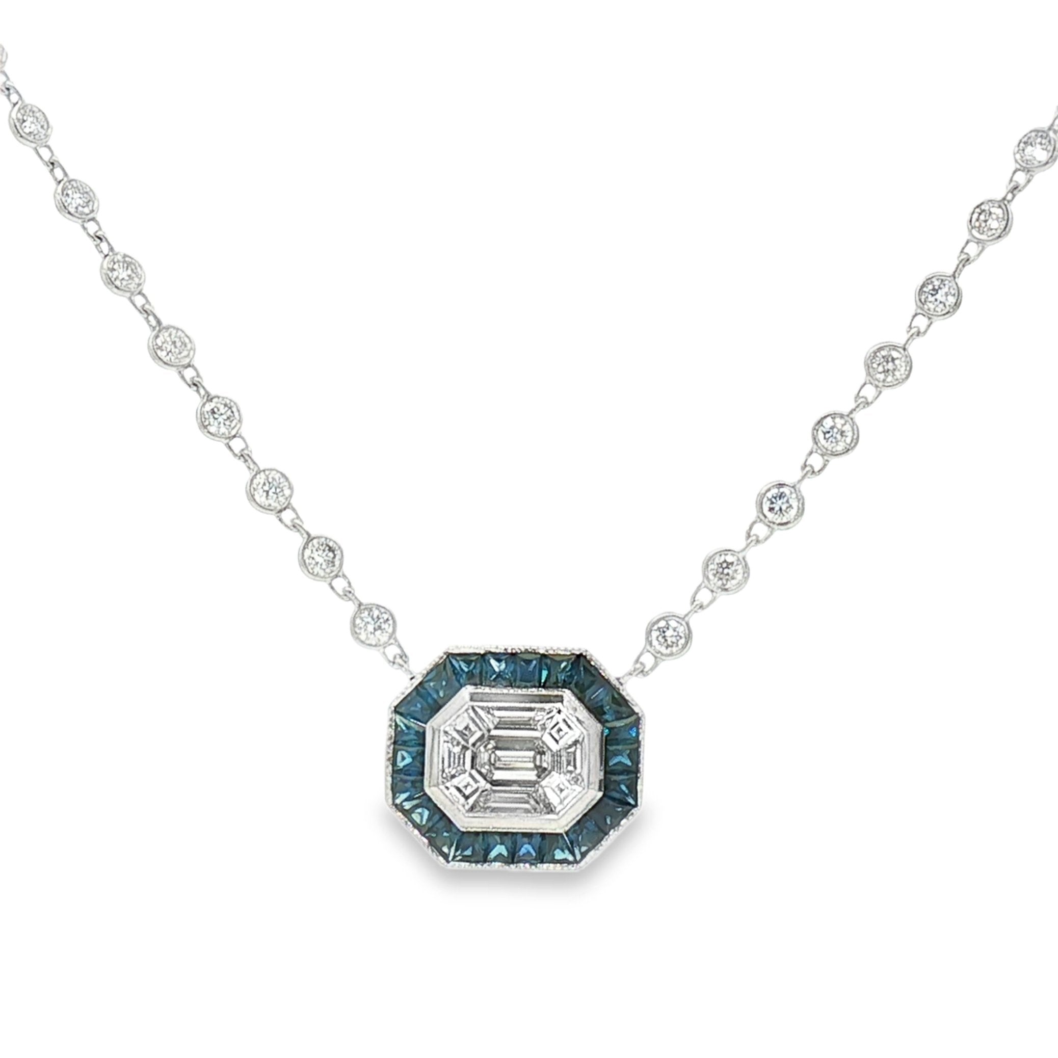 18kt White Gold Diamond And Sapphire Pendant