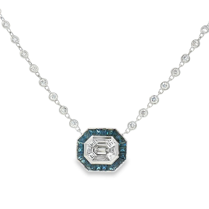 18kt White Gold Diamond And Sapphire Pendant