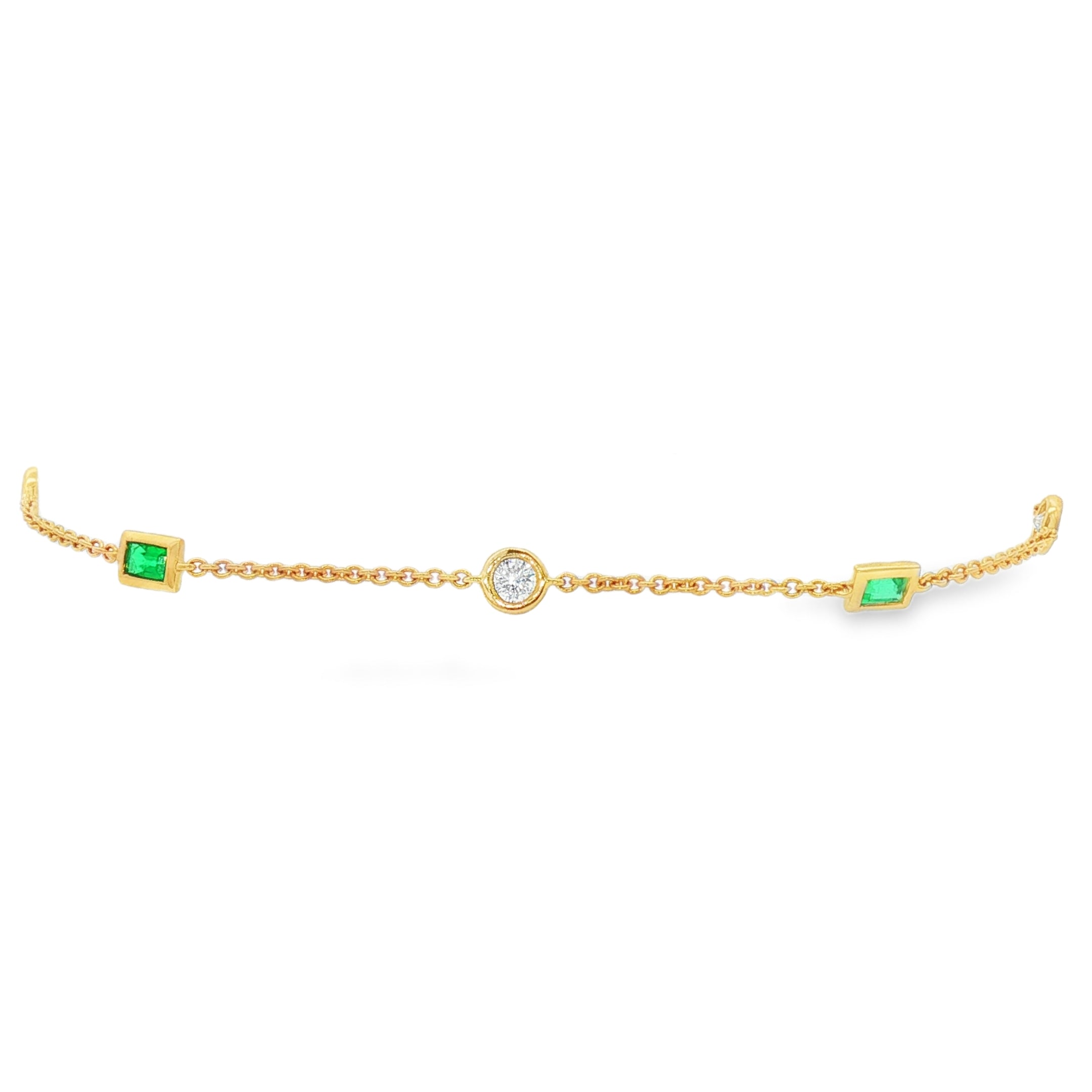 18kt Yellow Gold Diamond And Green Emerald Bracelet