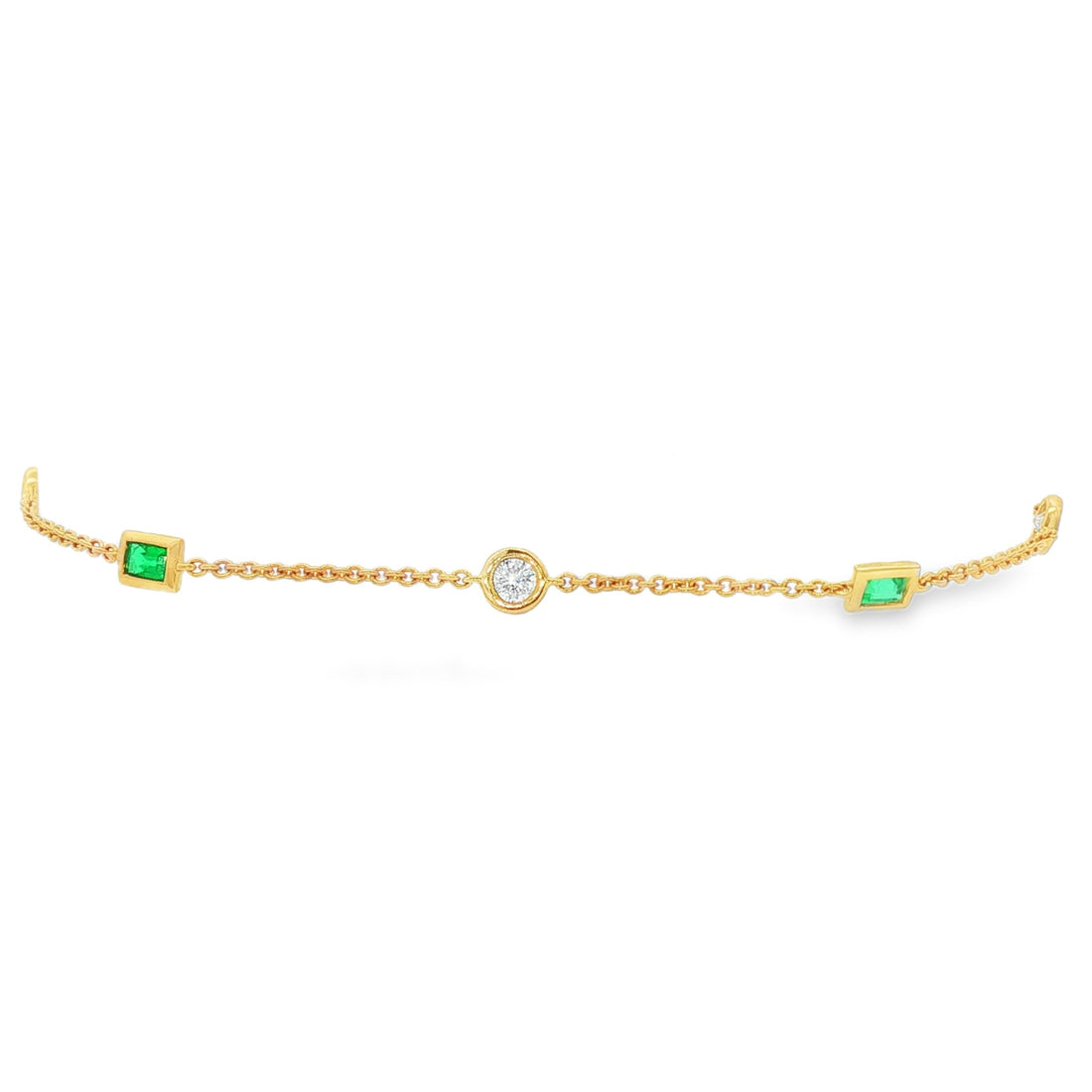 18kt Yellow Gold Diamond And Green Emerald Bracelet