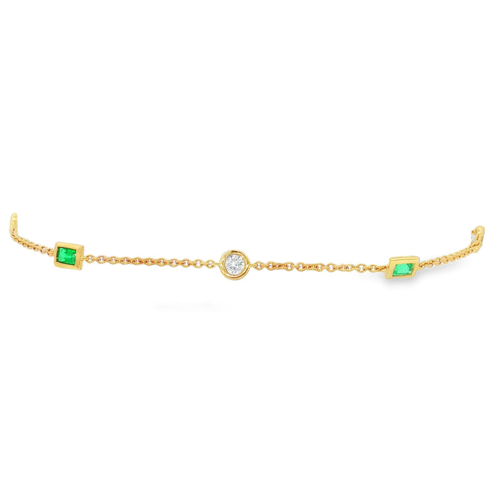 18kt Yellow Gold Diamond And Green Emerald Bracelet
