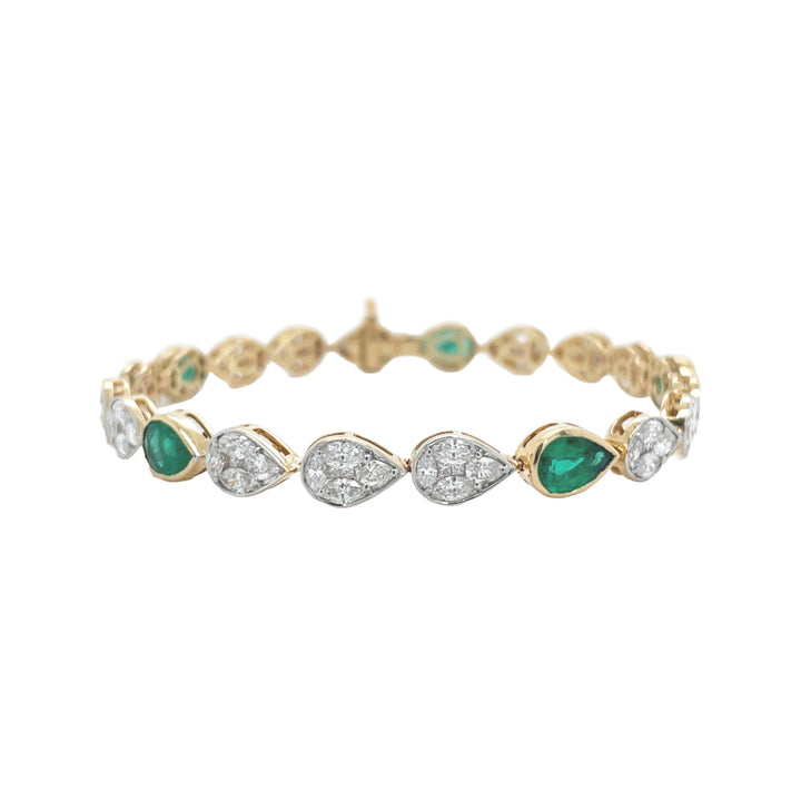 18kt Yellow and White Gold Diamond and Green Emerald Bracelet