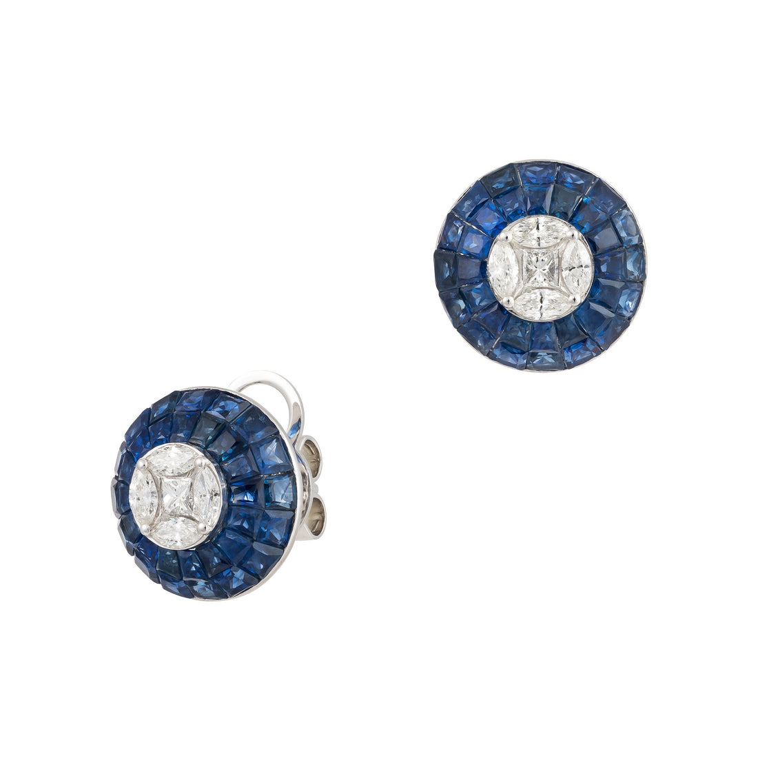18kt White Gold Diamond and Blue Sapphire Earrings