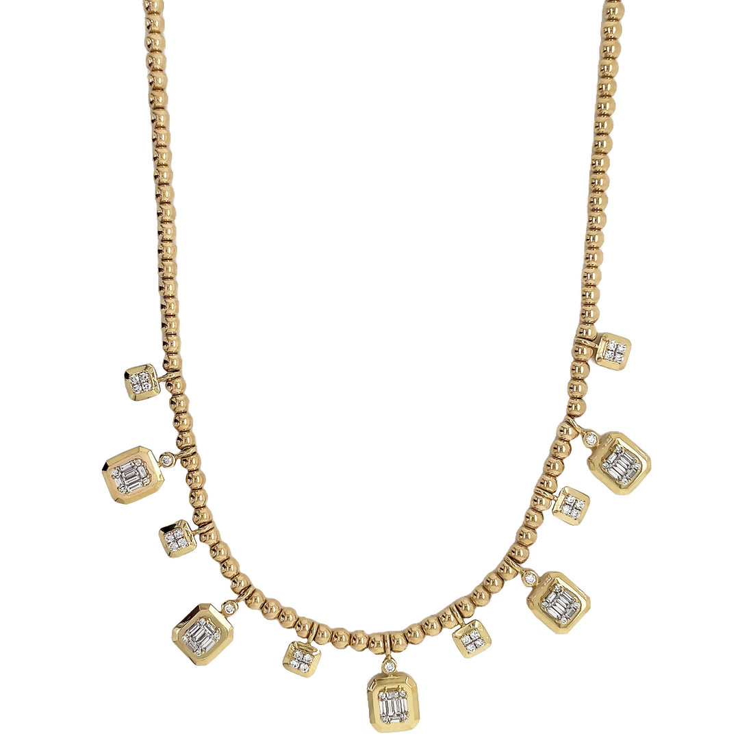 18kt Yellow Gold Diamond Beaded Necklace