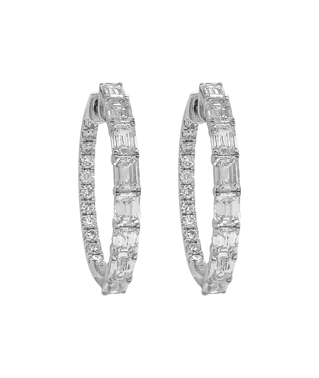 18kt White Gold Diamond Hoops
