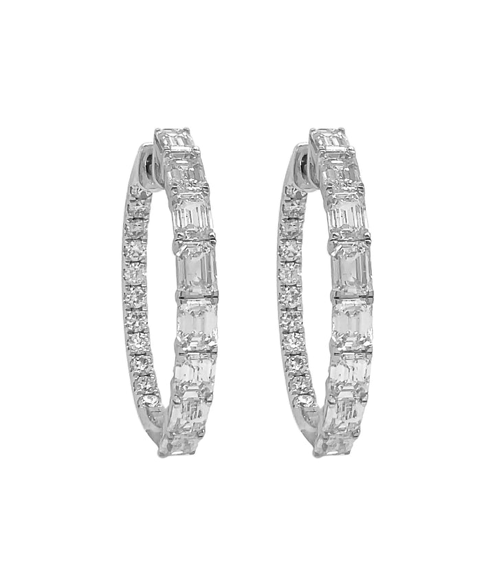 18kt White Gold Diamond Hoops