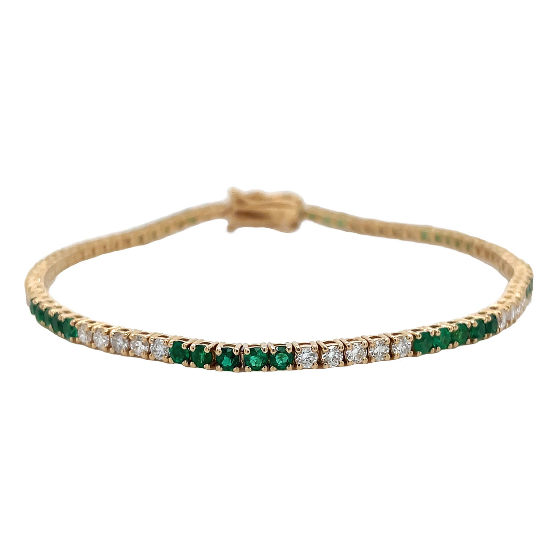 18kt Yellow Gold Diamond and Green Emerald Tennis Bracelet