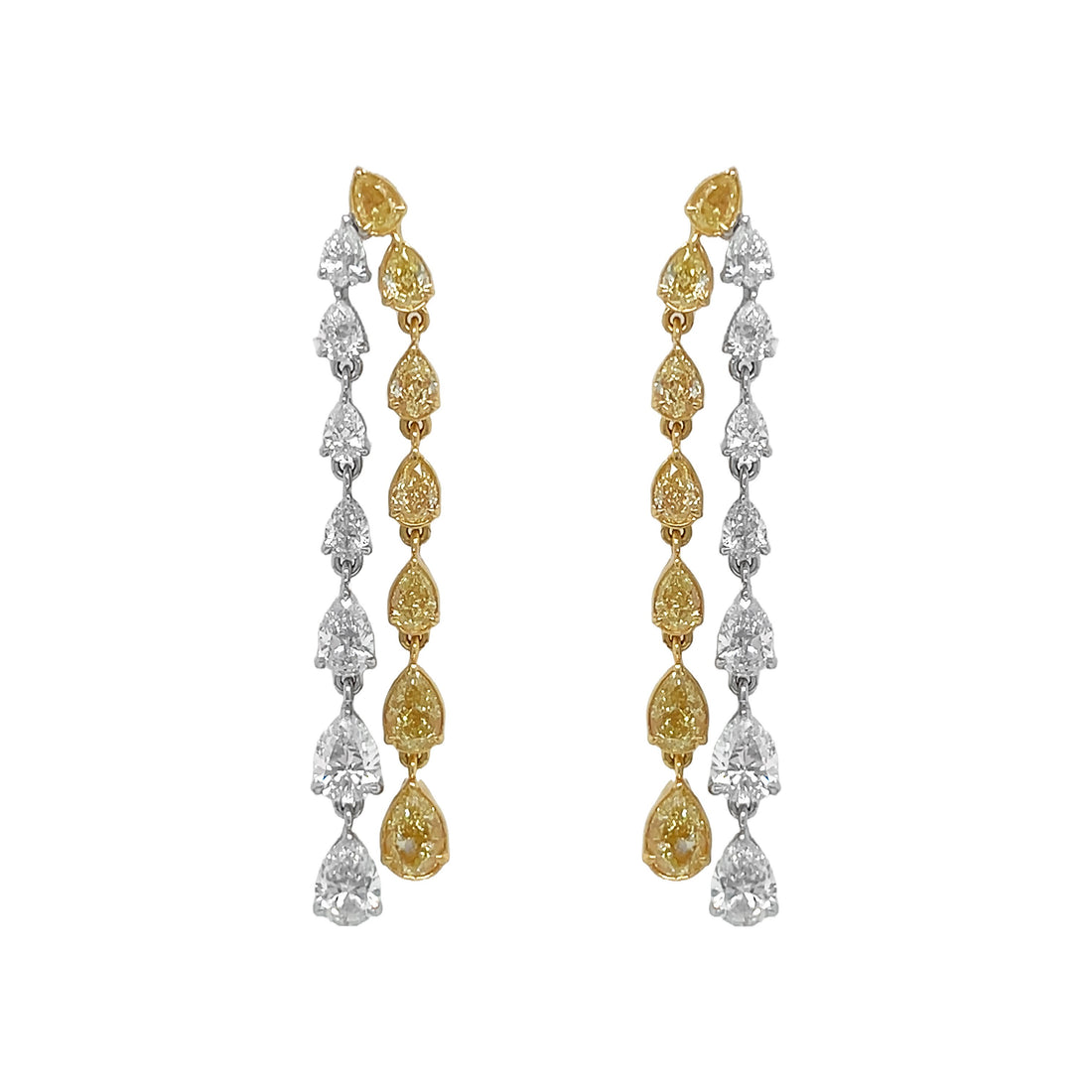 18kt Yellow and White Gold Diamond And Yellow Diamond Dangling Earrings