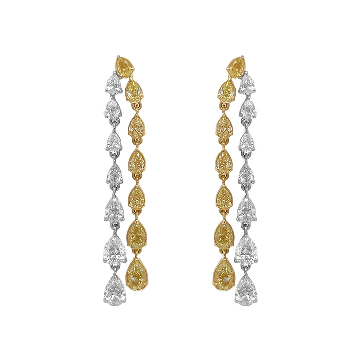 18kt Yellow and White Gold Diamond And Yellow Diamond Dangling Earrings