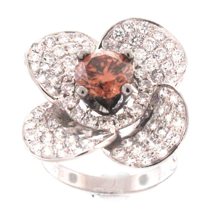 18kt White Gold Champagne Diamond Flower Ring