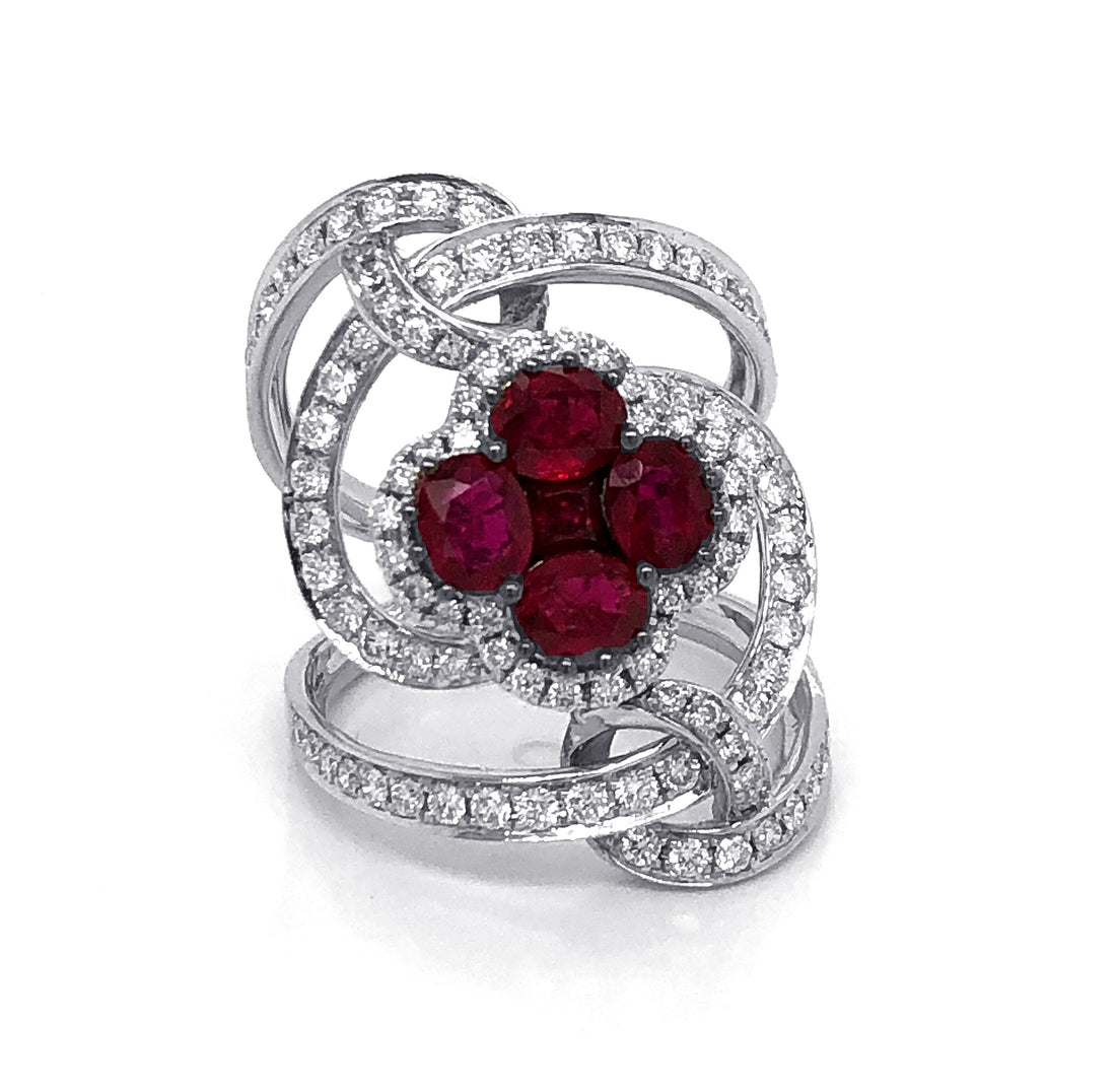 18kt White Gold Diamond And Ruby Ring