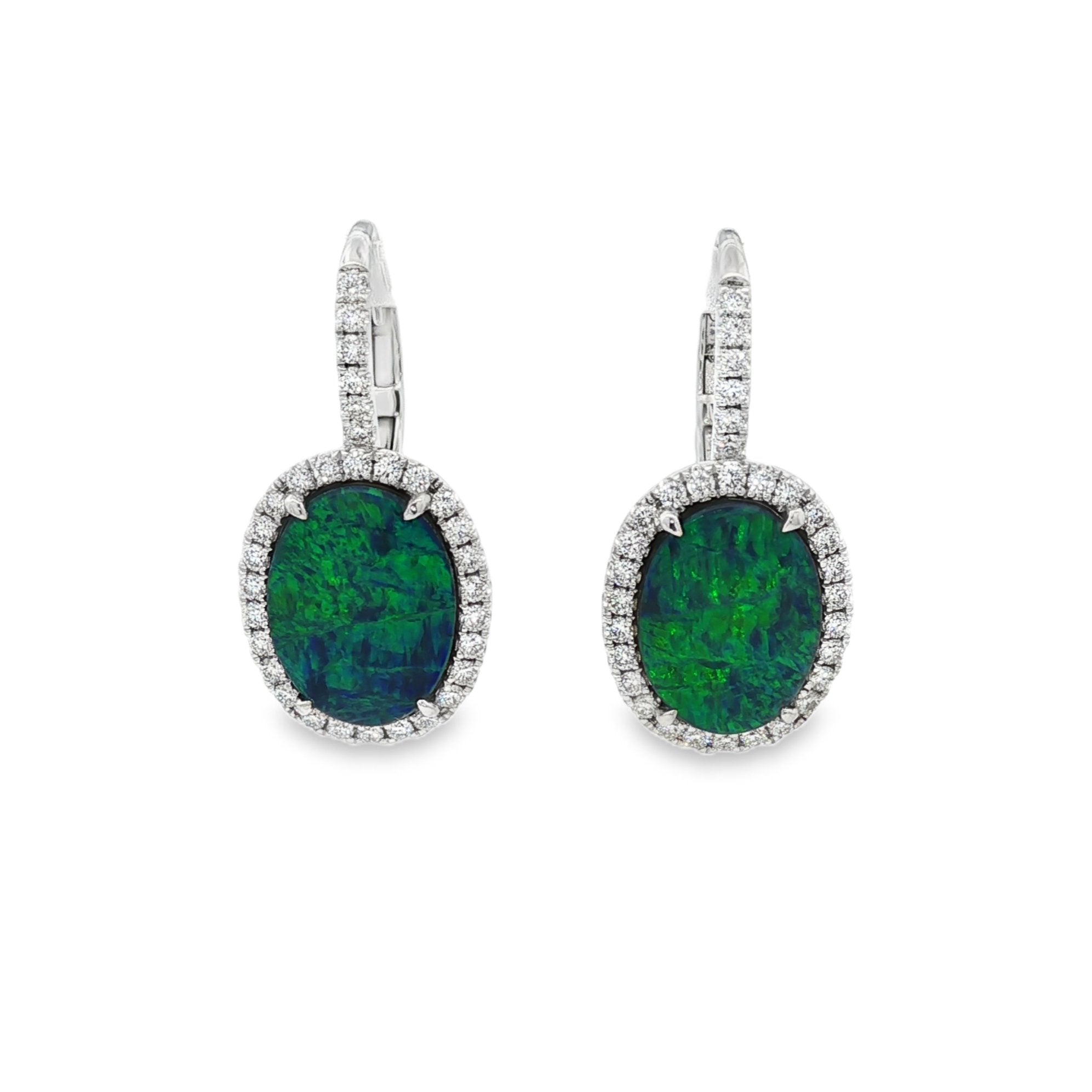 18kt White Gold Diamond And Opal Earrings