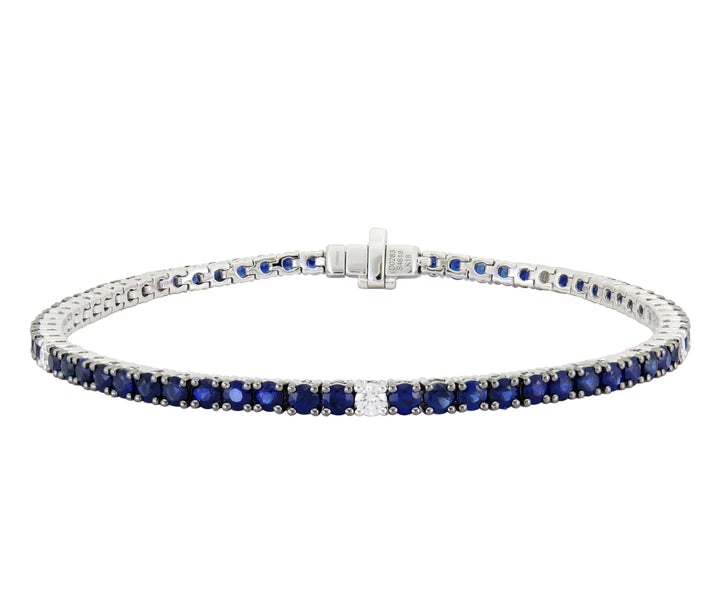 18kt White Gold Diamond and  Blue Sapphire Tennis Bracelet