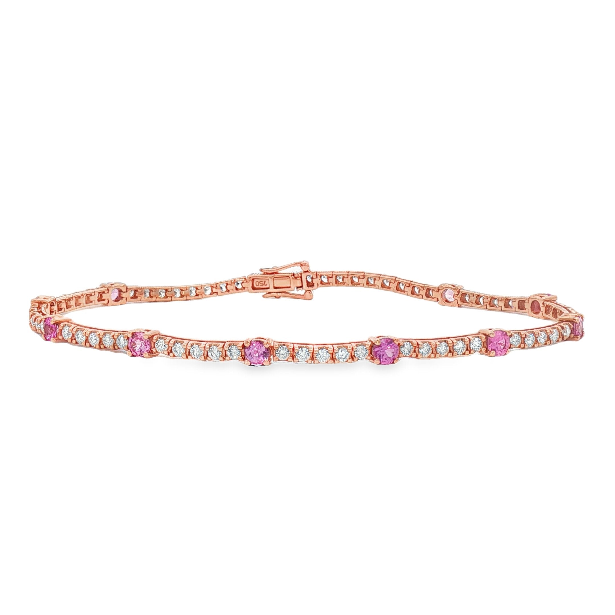 18kt Rose Gold Diamond And Pink Sapphire Tennis Bracelet