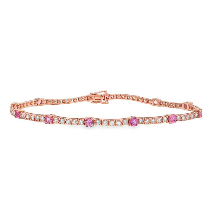 18kt Rose Gold Diamond And Pink Sapphire Tennis Bracelet