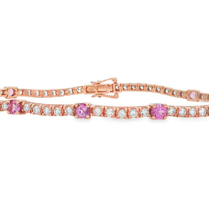 18kt Rose Gold Diamond And Pink Sapphire Tennis Bracelet