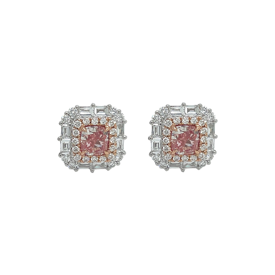 18kt White and Rose Gold Diamond and Pink Diamond Earrings