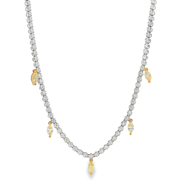 18kt White Gold Diiamond And Yellow Diamond Tennis Necklace
