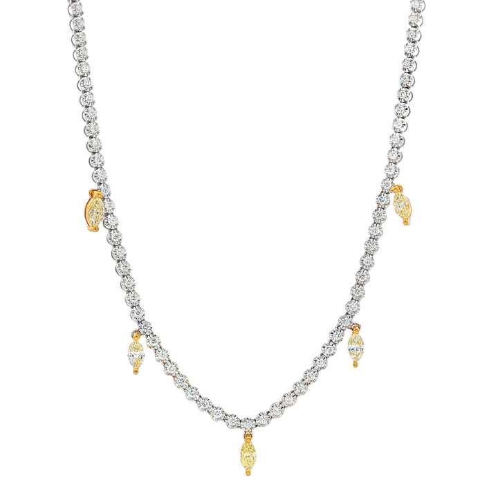 18kt White Gold Diiamond And Yellow Diamond Tennis Necklace