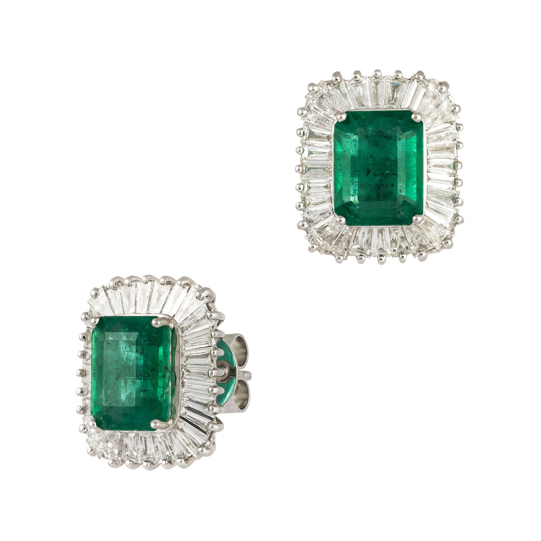 18kt White Gold Diamond and Green Emerald Earrings