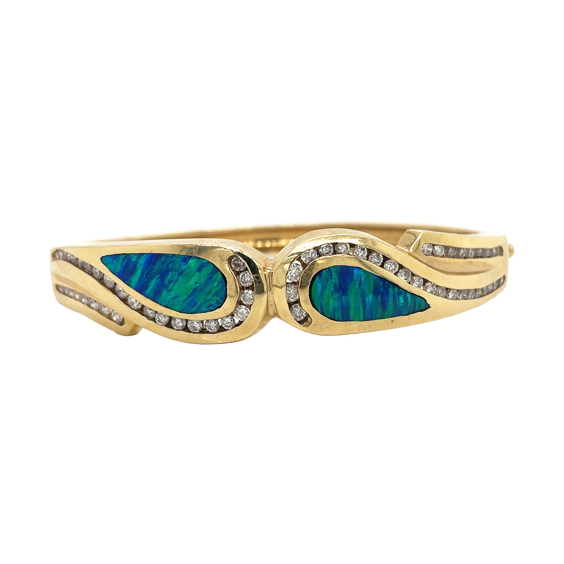 14kt Yellow Gold Diamond And Opal Bangle