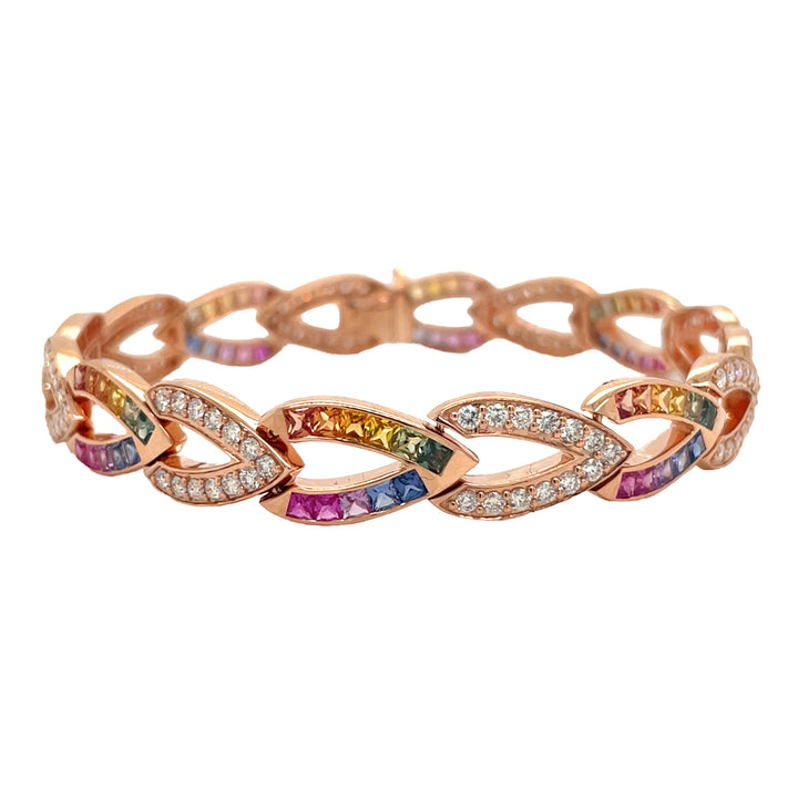 18kt Rose Gold Diamond and Multi-color Sapphire Link Bracelet