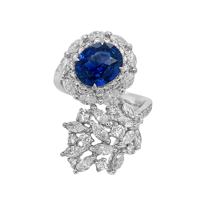 18kt White Gold Diamond and Blue Sapphire Ring